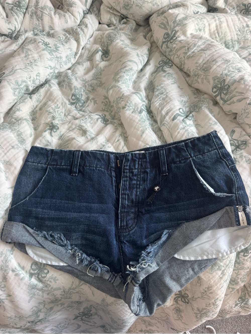One Teaspoon Dark Blue Rolled Cuff Denim Shorts